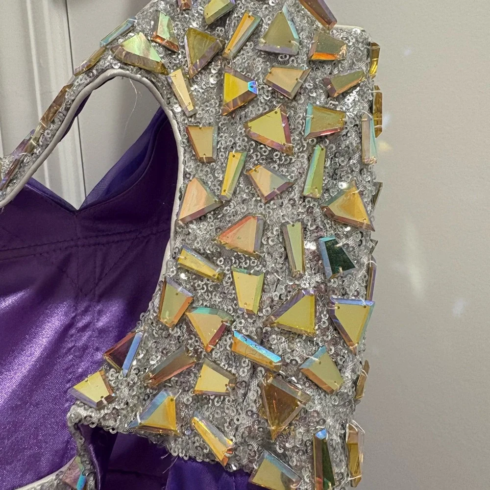 La Femme Purple Cut Out Halter Gown - Picture 3 of 5